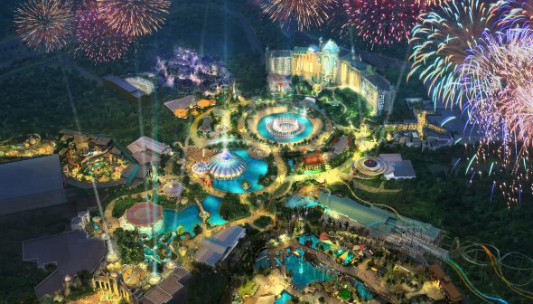 Concept art de como será o Epic Universe, o novo parque da Universal.