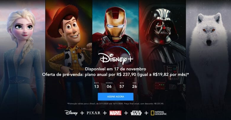 Imagem da tela de assinatura do Disney+ no Brasil, com preço promocional antes do lançamento