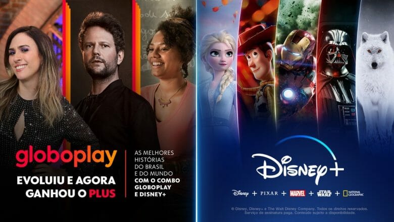 Foto mostrando a parceria entre o Globoplay e o Disney+