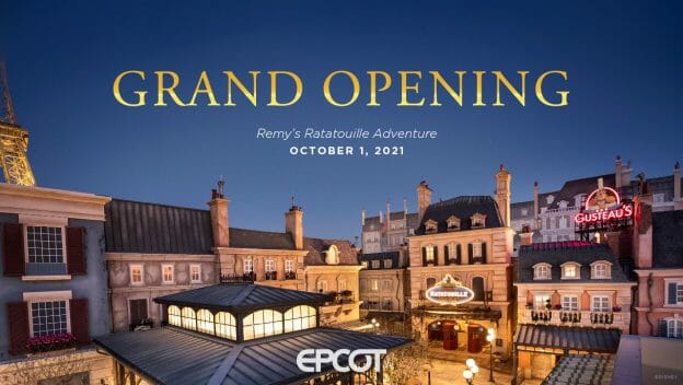 A Disney divulgou hoje que a nova atração de Ratatouille no pavilhão da França no Epcot será inaugurada dia 1 de outubro de 2021.