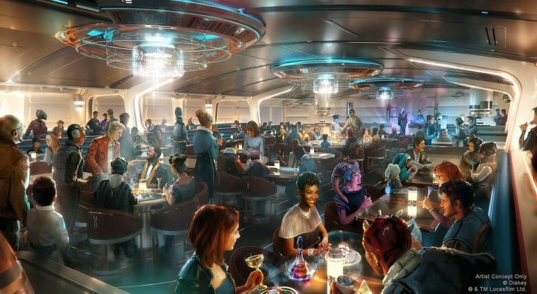 Conceito artistico do Crown of Corellia Dining Room, restaurante do hotel de Star Wars. Imagem: Disney