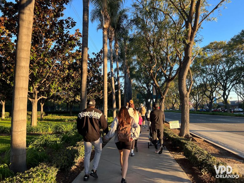 pessoas caminhando em direção ao parque Disneyland